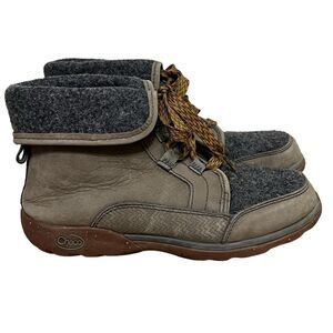 Chaco Barbary Boot Nickel Gray Olive Leather Wool Booties Women's 6 Chukka